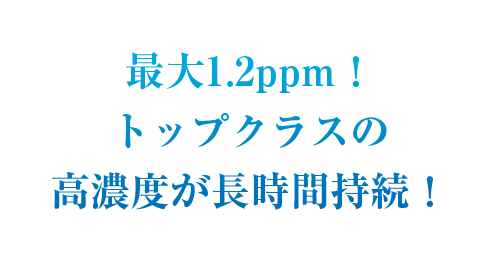 最大1.2ppm！トップクラスの高濃度が長時間持続！